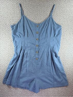 LOFT Beach Blue Button-Front Camisole Romper Women size L